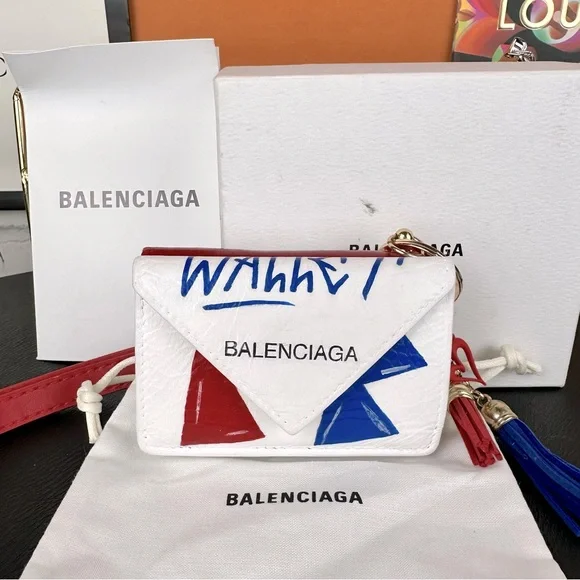 BALENCIAGA Graffiti leather compact wallet wristlet with keychain charm - Picture 1 of 14